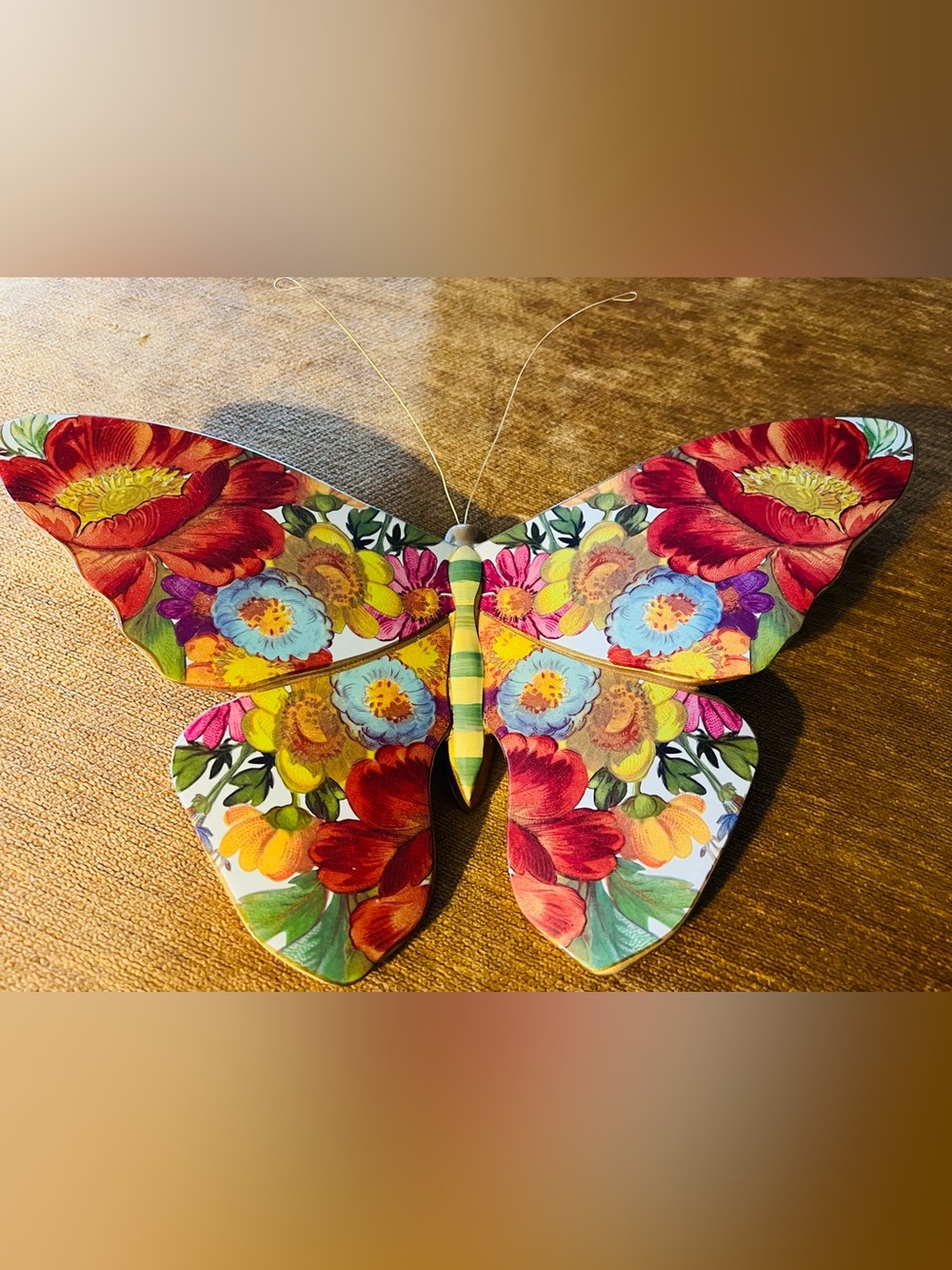 MacKenzie-Childs Hand-Painted Floral Butterfly in Red, Yellow, Blue, Green